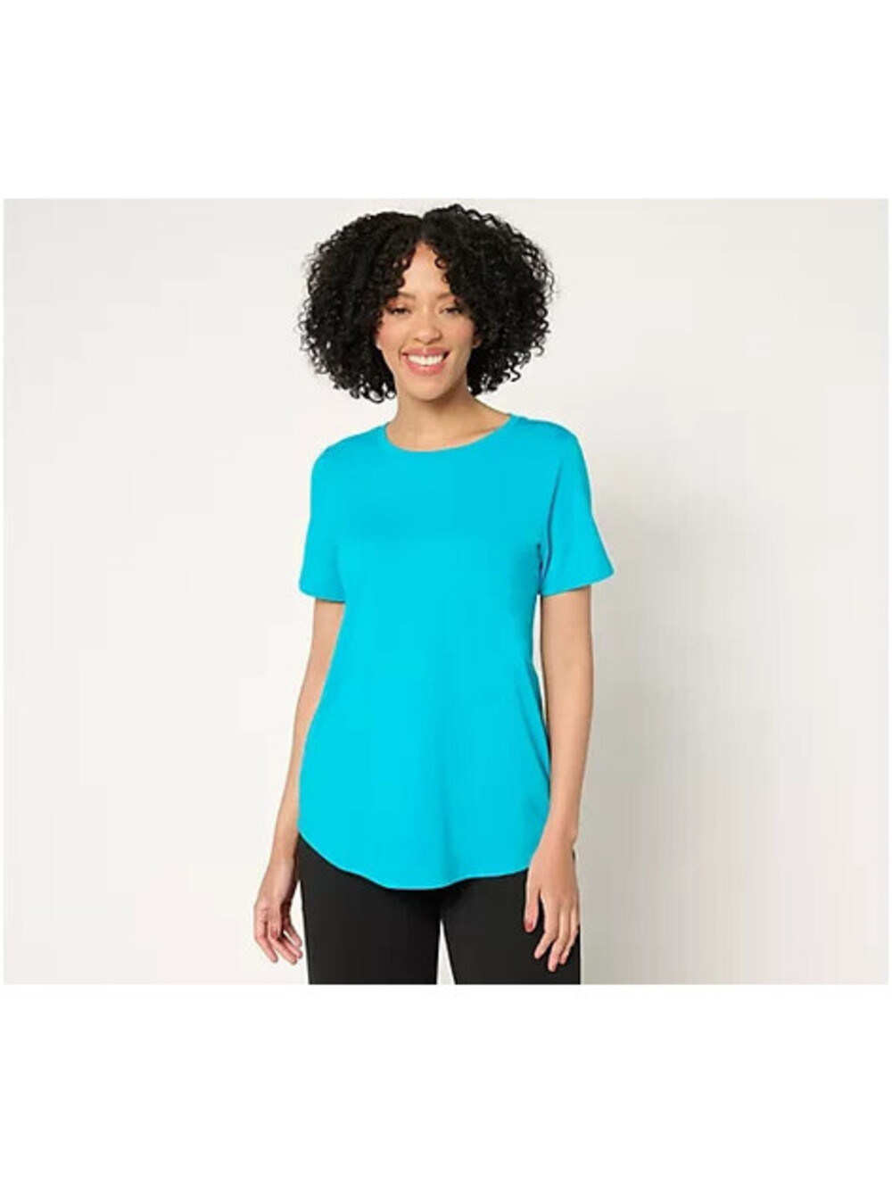 Susan Graver Weekend Essentials Comfy Cotton Crew Neck Top Turquoise blu,3X #16*